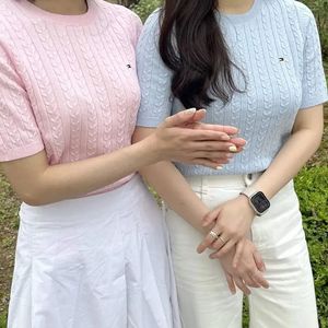 타미힐피거 니트반팔 핑크 s