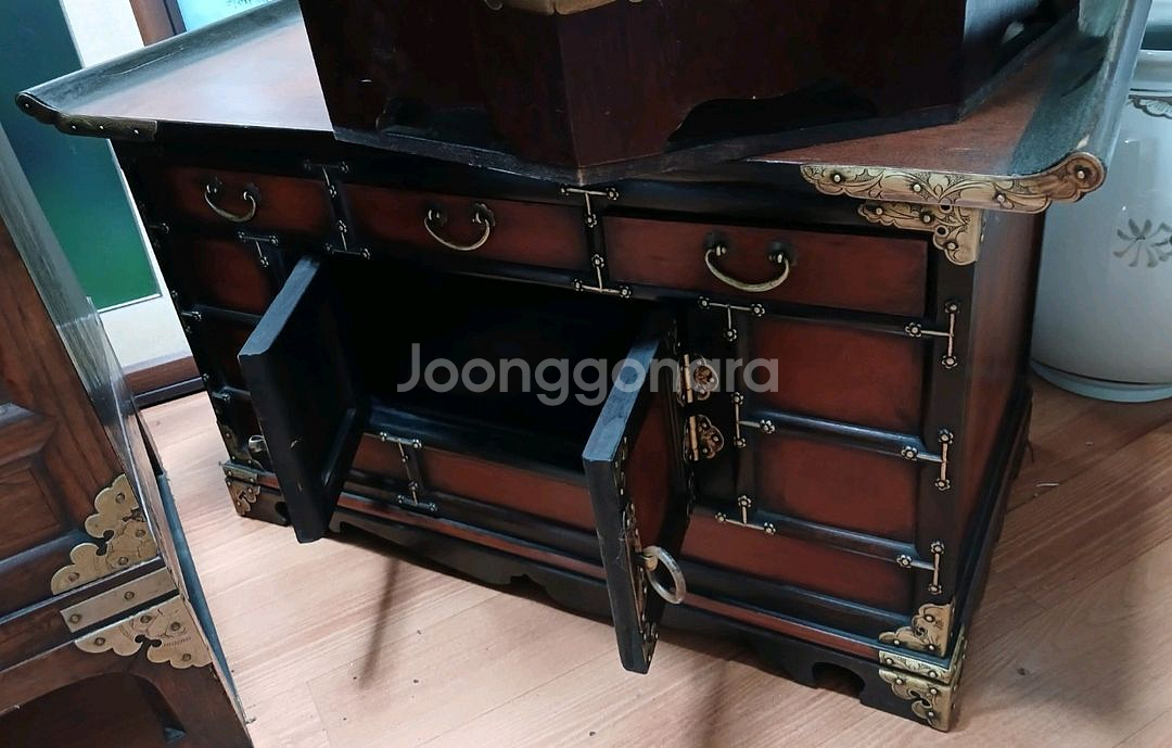 앤틱 전통 고가구 황동장석 문갑 서랍장--1