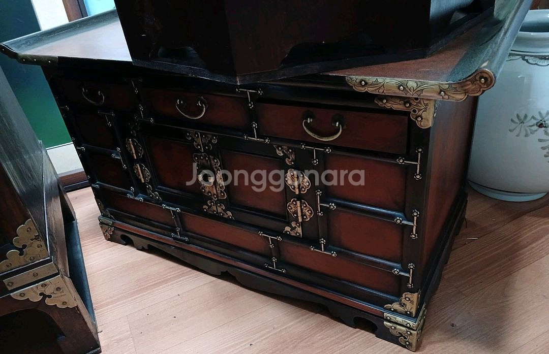 앤틱 전통 고가구 황동장석 문갑 서랍장--0