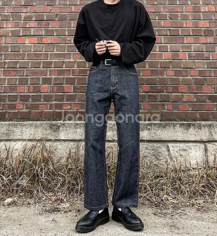 블랙 세미 원턱 와이드 데님 팬츠 (30)--0