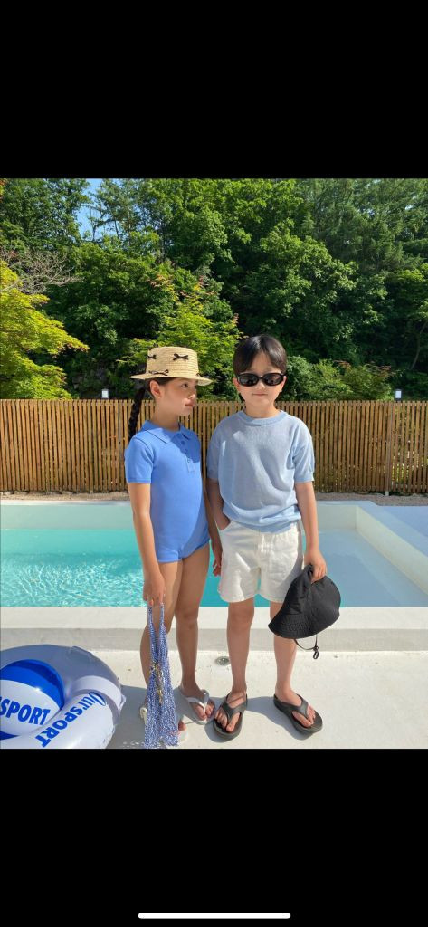 새상품 OUR(아워) 제인 카라 수영복 블루 L--0