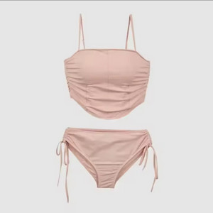 휴양지 비키니 수영복 크롭 투피스 세트 핑크