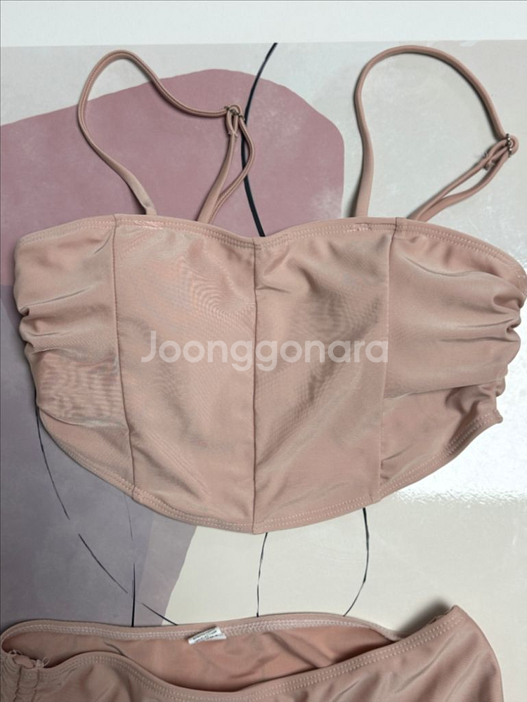 휴양지 비키니 수영복 크롭 투피스 세트 핑크--1