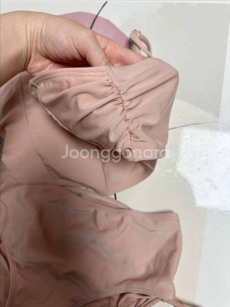휴양지 비키니 수영복 크롭 투피스 세트 핑크--2