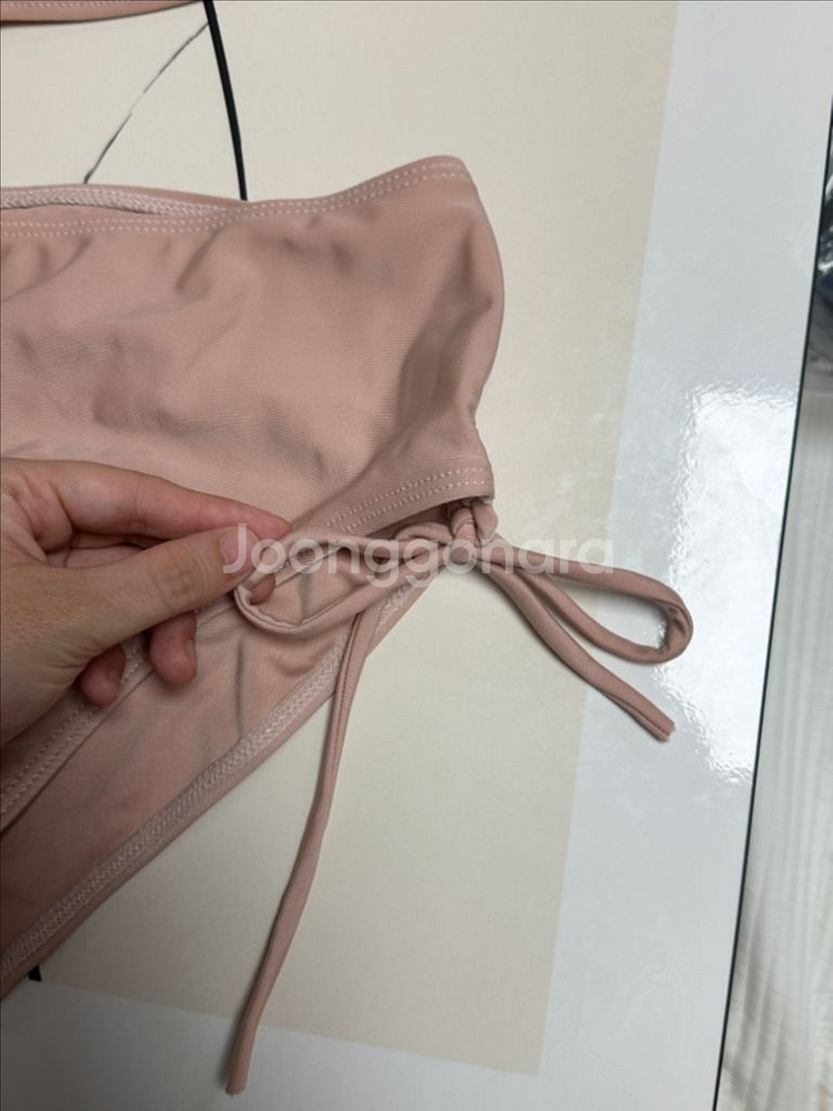 휴양지 비키니 수영복 크롭 투피스 세트 핑크--4