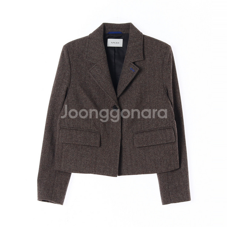 [S]구호플러스 울70% 브라운 헤링본 숏코트 울자켓--0