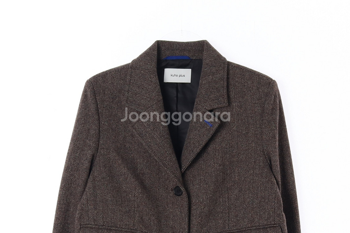 [S]구호플러스 울70% 브라운 헤링본 숏코트 울자켓--1