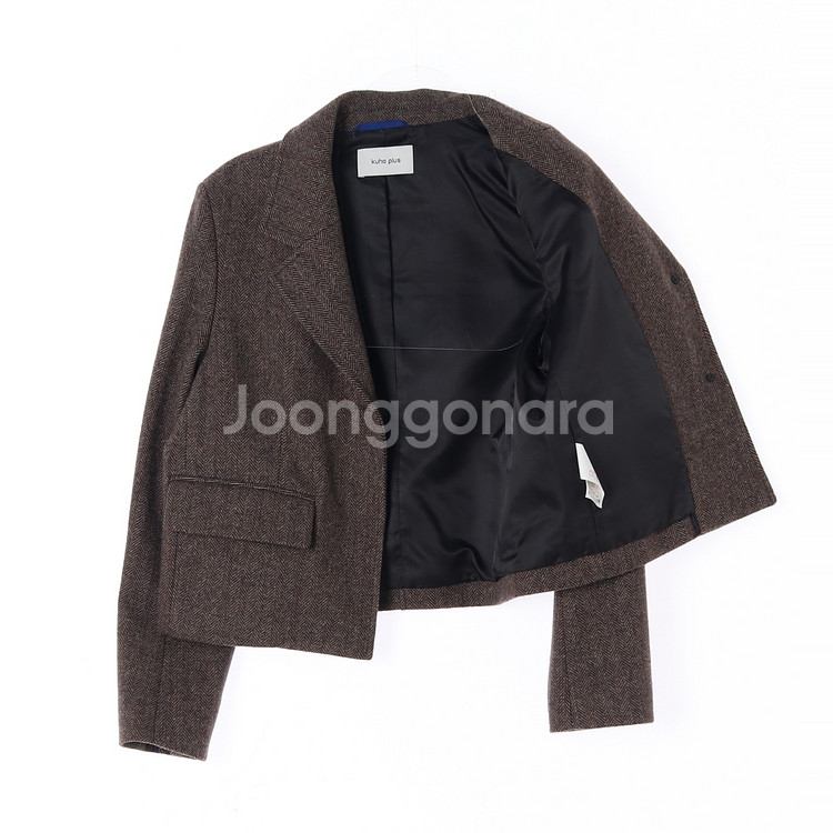 [S]구호플러스 울70% 브라운 헤링본 숏코트 울자켓--3