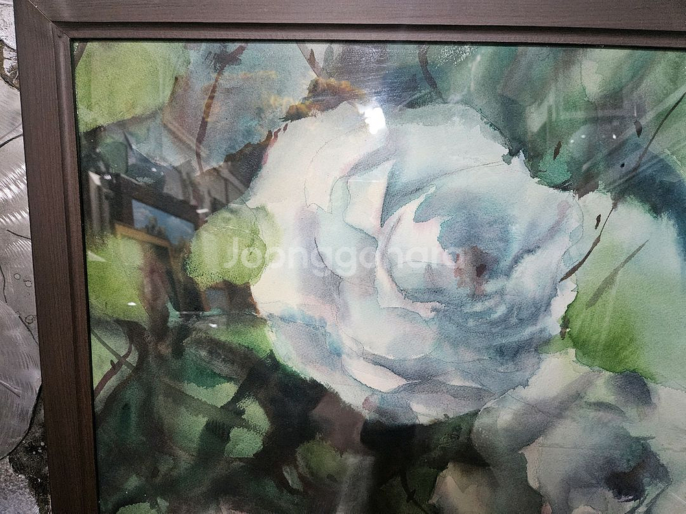 화이트로즈 수채 유화 그림 액자--2