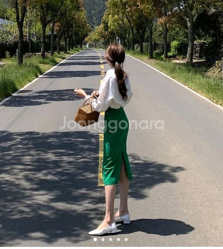 크렘므 그린 H라인 스커트 S 옷정리해요~길이줄임--0