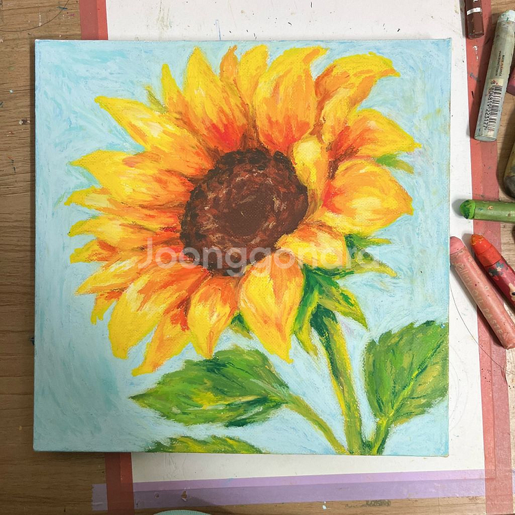 해바라기 그림 (오일파스텔 / S3호 캔버스)--0