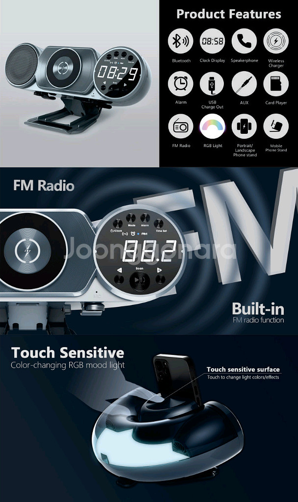 고속 무선 폰충전기 시계 블루투스 스피커 WD-100--3