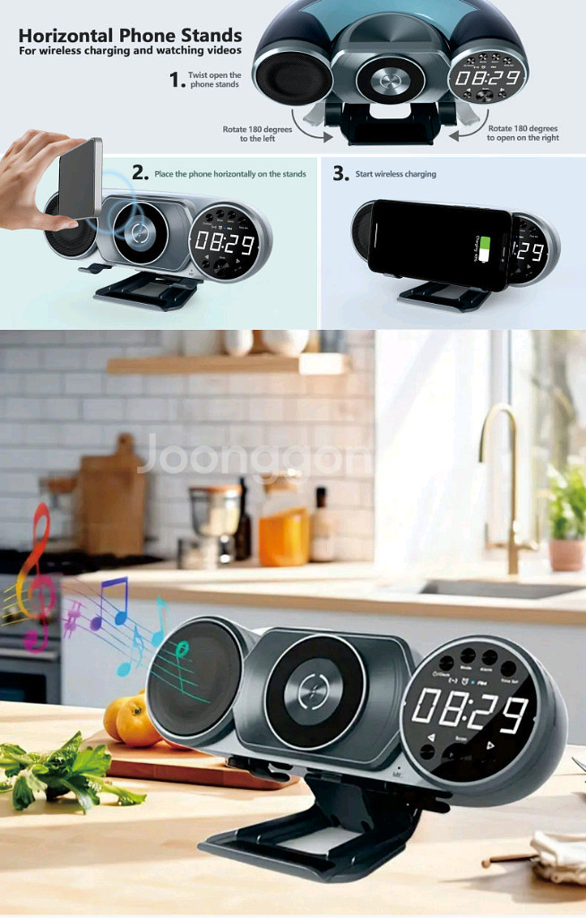 고속 무선 폰충전기 시계 블루투스 스피커 WD-100--6