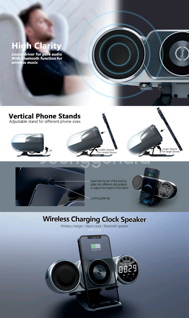 고속 무선 폰충전기 시계 블루투스 스피커 WD-100--5