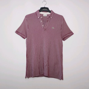 LACOSTE 라코스테 버건디 잔스트라이프 반팔 면니트