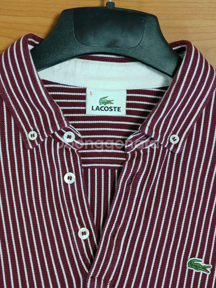 LACOSTE 라코스테 버건디 잔스트라이프 반팔 면니트--3