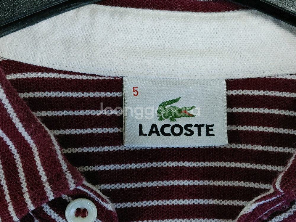 LACOSTE 라코스테 버건디 잔스트라이프 반팔 면니트--4