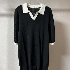 남자 브이넥 반팔 카라 니트 블랙 이미지