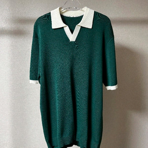 남자 브이넥 반팔 카라 니트 그린 이미지