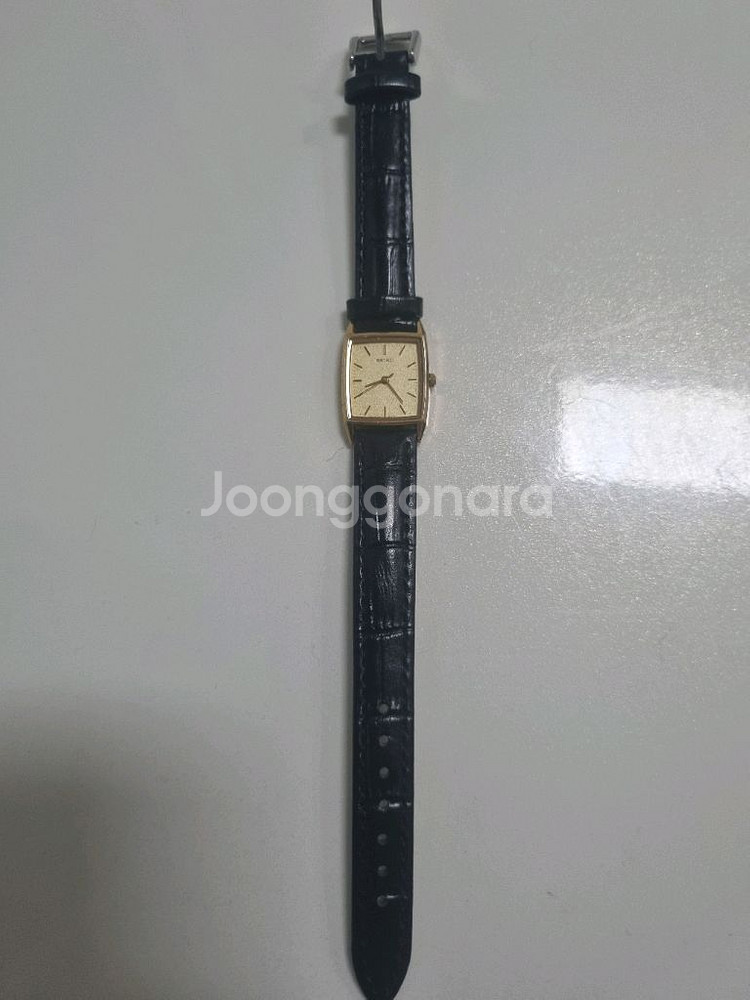빈티지 세이코 사각 금장 가죽 시계--2