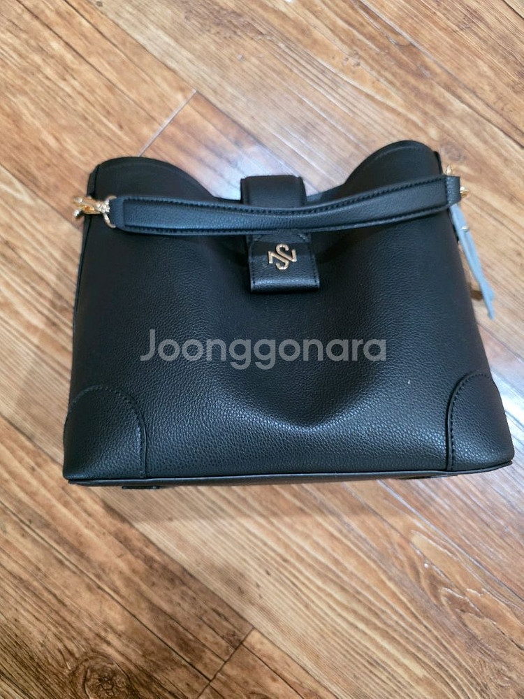 블랙 가죽 버킷백--0