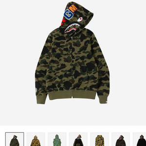 BAPE 베이프 퍼스트 카모 샤크 풀 집 후드 아미그린