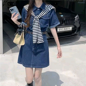 숄 벨트세트 데님 원피스 l