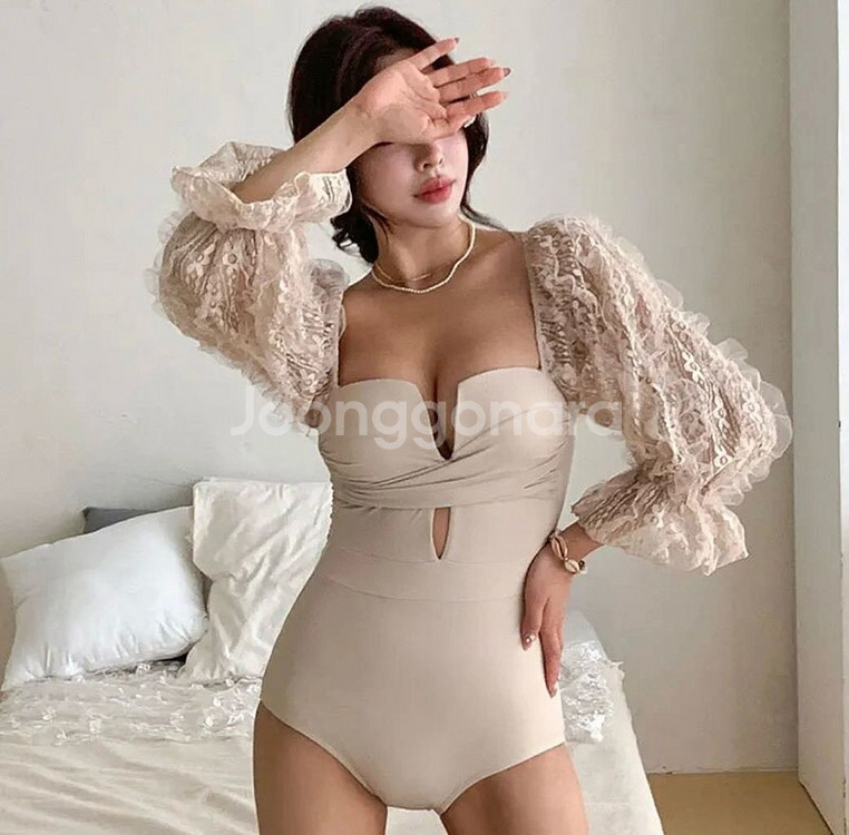 레이스 소매 원피스 수영복 모노키니--1