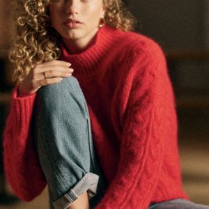 sezane 세잔 베이비 알파카 레드 케이블 니트 s