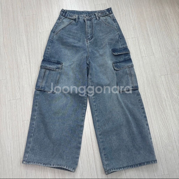 빈티지 워싱 데님 카고 와이드 팬츠 S--0