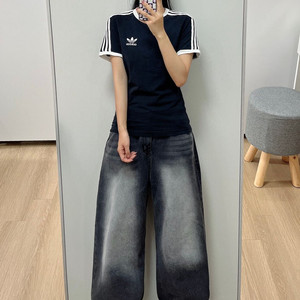 아디다스 블랙 화이트 링거 반팔 티셔츠