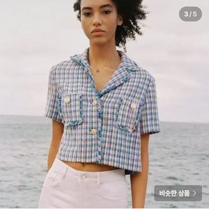 마쥬 MAJE 컬러 트위드 반팔 크롭 자켓 36사이즈