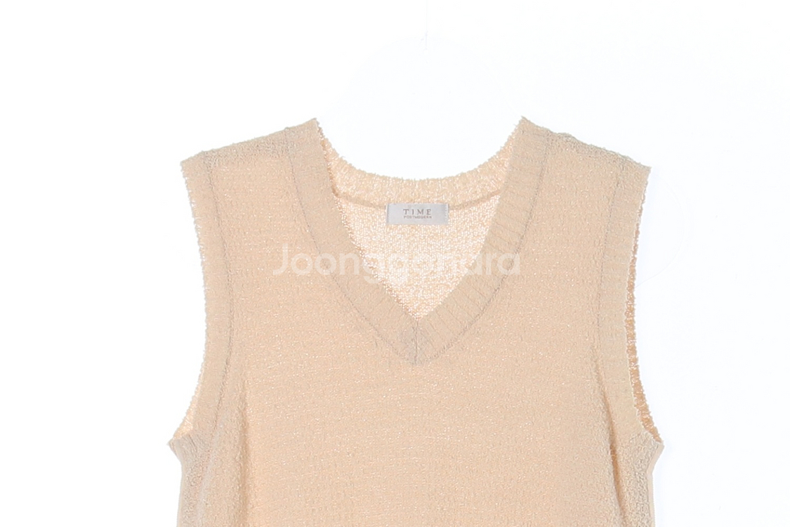 [S]타임 린넨77% 베이지 브이넥 민소매 니트 베스트--1