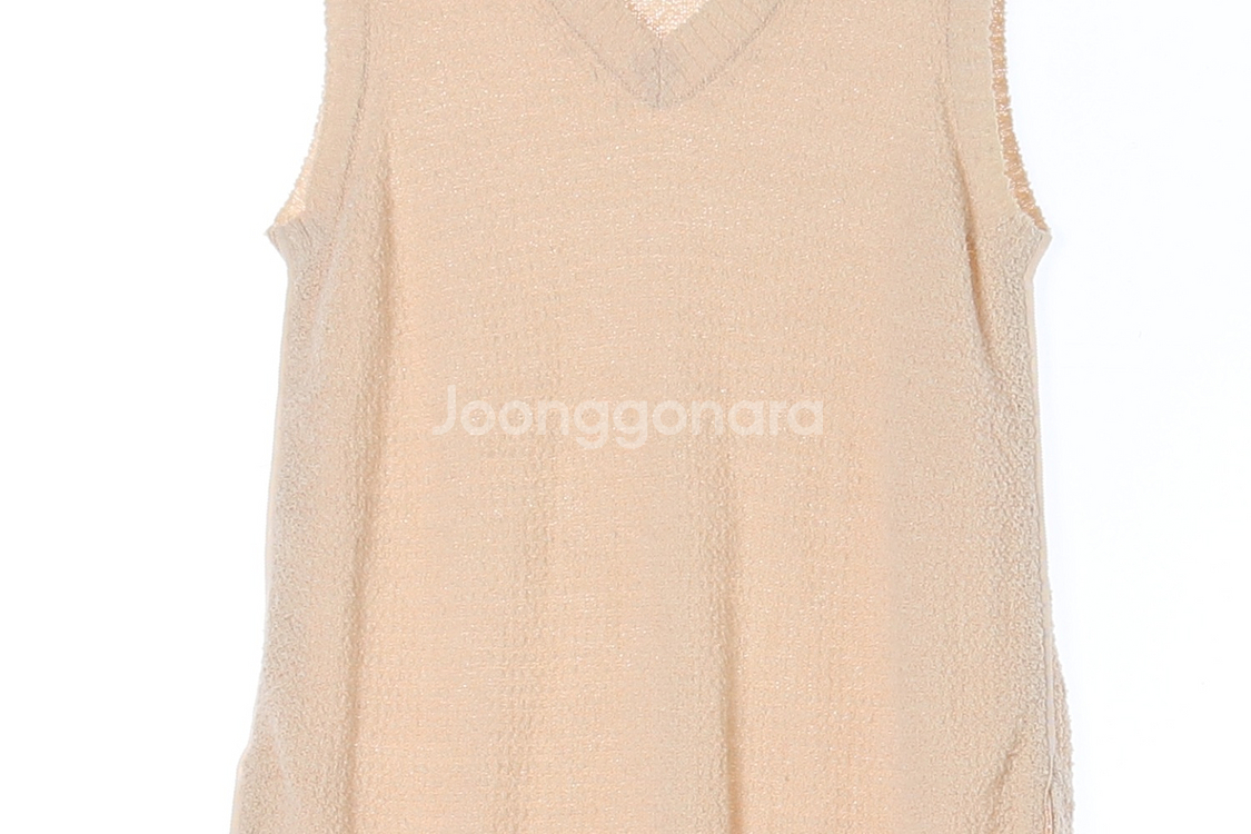 [S]타임 린넨77% 베이지 브이넥 민소매 니트 베스트--2