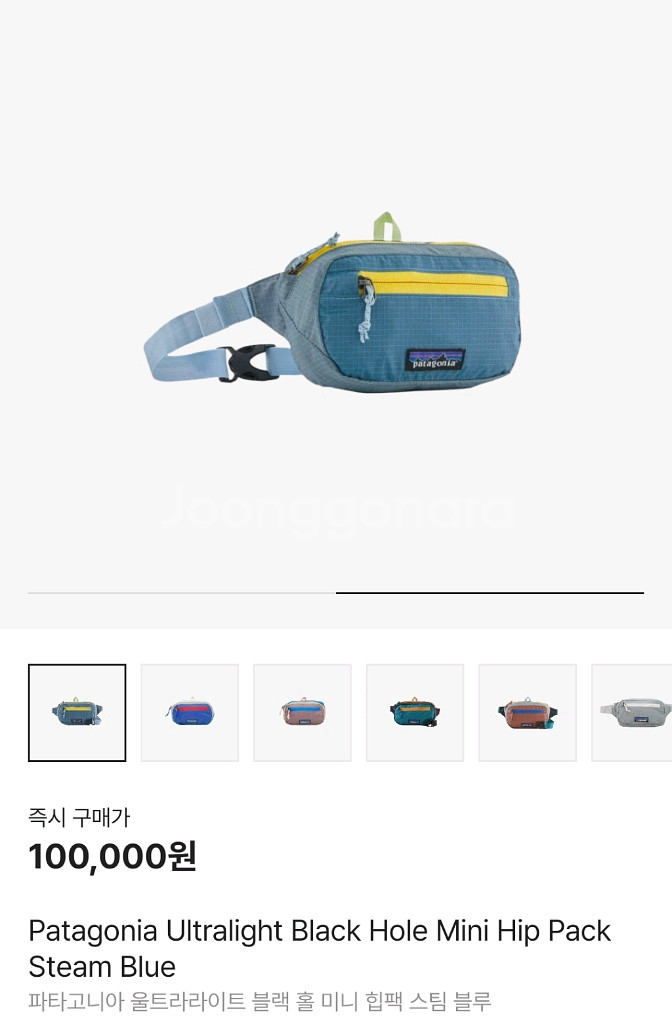 파타고니아 울트라라이트 블랙 홀 미니 힙팩 스팀 블루--2