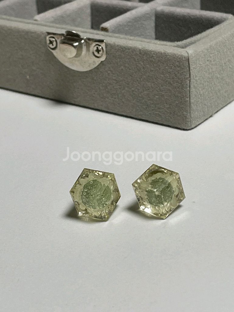 드라이플라워 육각 레진 귀걸이 / 투명 큐브--0