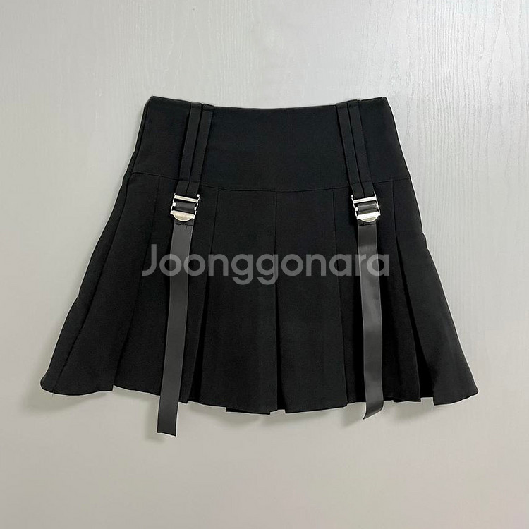 (S) 아날로그 플리츠 버클 벨트 미니 스커트--0