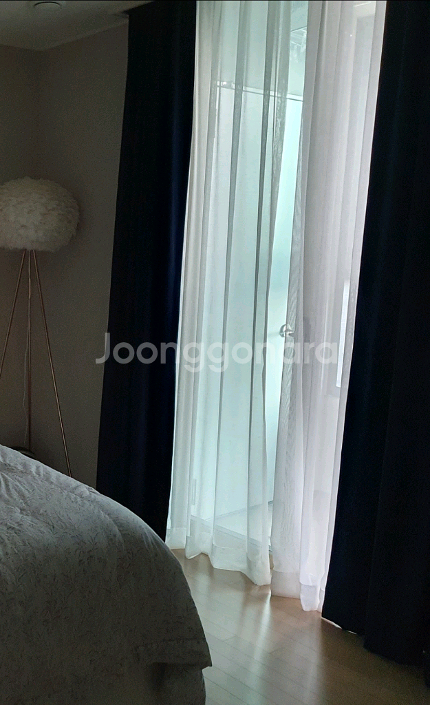 (이사정리) 네이비 암막 커튼 + 린넨 속지 커튼 세트--0