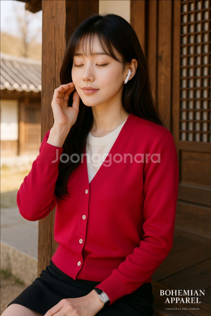[여자 100]빈폴 핫핑크 브이넥 코튼 가디건--9