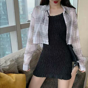 시스루 체크 크롭 셔츠