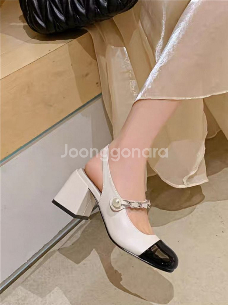 220 진주 체인 투톤 배색 구두 펌프스 힐--2