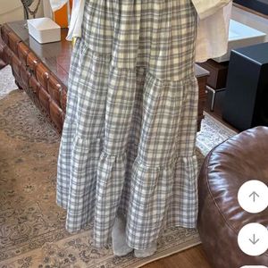 (새상품)체크 롱 스커트 블루