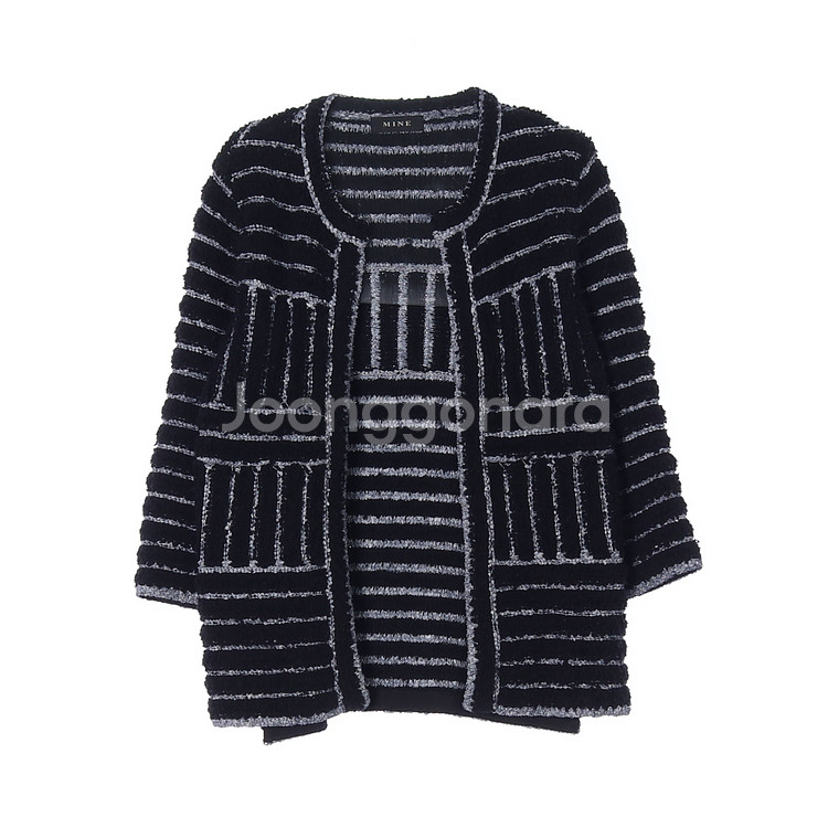 [M]마인 블랙 라벤더 스트라이프 울앙고라 니트 가디건--0