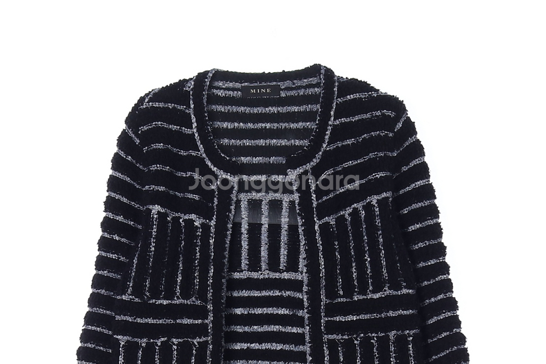 [M]마인 블랙 라벤더 스트라이프 울앙고라 니트 가디건--1