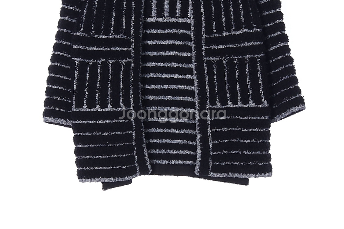 [M]마인 블랙 라벤더 스트라이프 울앙고라 니트 가디건--2