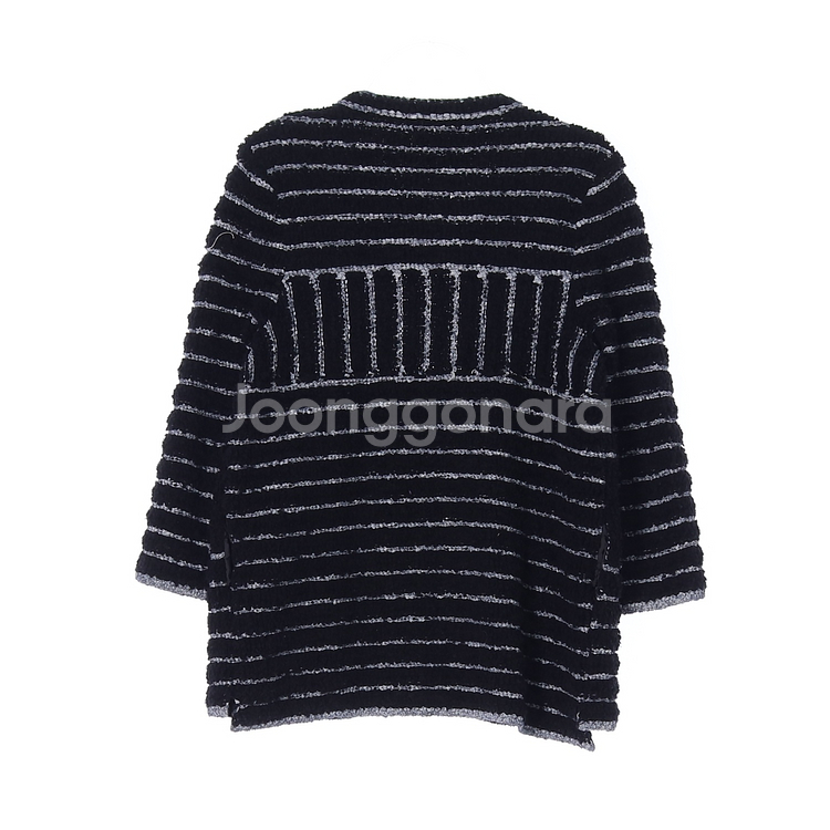 [M]마인 블랙 라벤더 스트라이프 울앙고라 니트 가디건--3