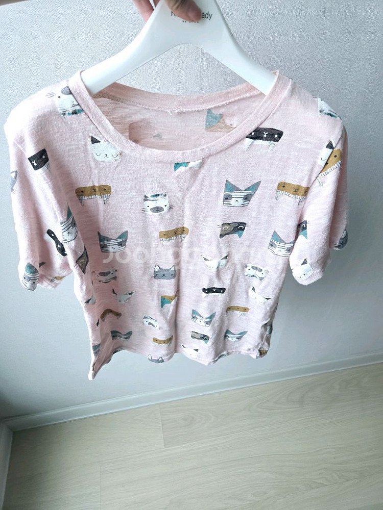 고양이 캐릭터 가득!!린넨혼방 거즈면 반팔티셔츠--3