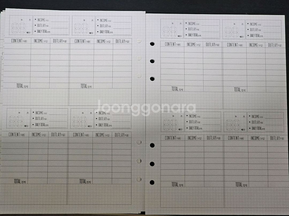 A5 6공 다이어리 속지 가계부 캐시북 (6개월분)--1