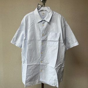 자라 스트라이프 반팔 셔츠 스카이블루