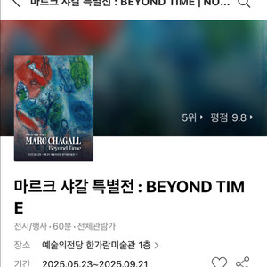 마르크 샤갈 특별전 1매 (~7/13 일)